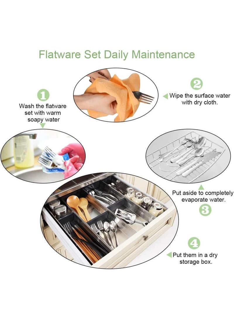 لوكاداه طقم أدوات مائدة فاخر من الفولاذ المقاوم للصدأ مكون من 4 قطع - سكين عشاء، شوكة عشاء، ملعقة طعام، وملعقة شاي - مصقولة بلمسة نهائية عاكسة، مقاومة للصدأ، مناسبة للمنزل والمطبخ وطاولة الطعام - Image 5